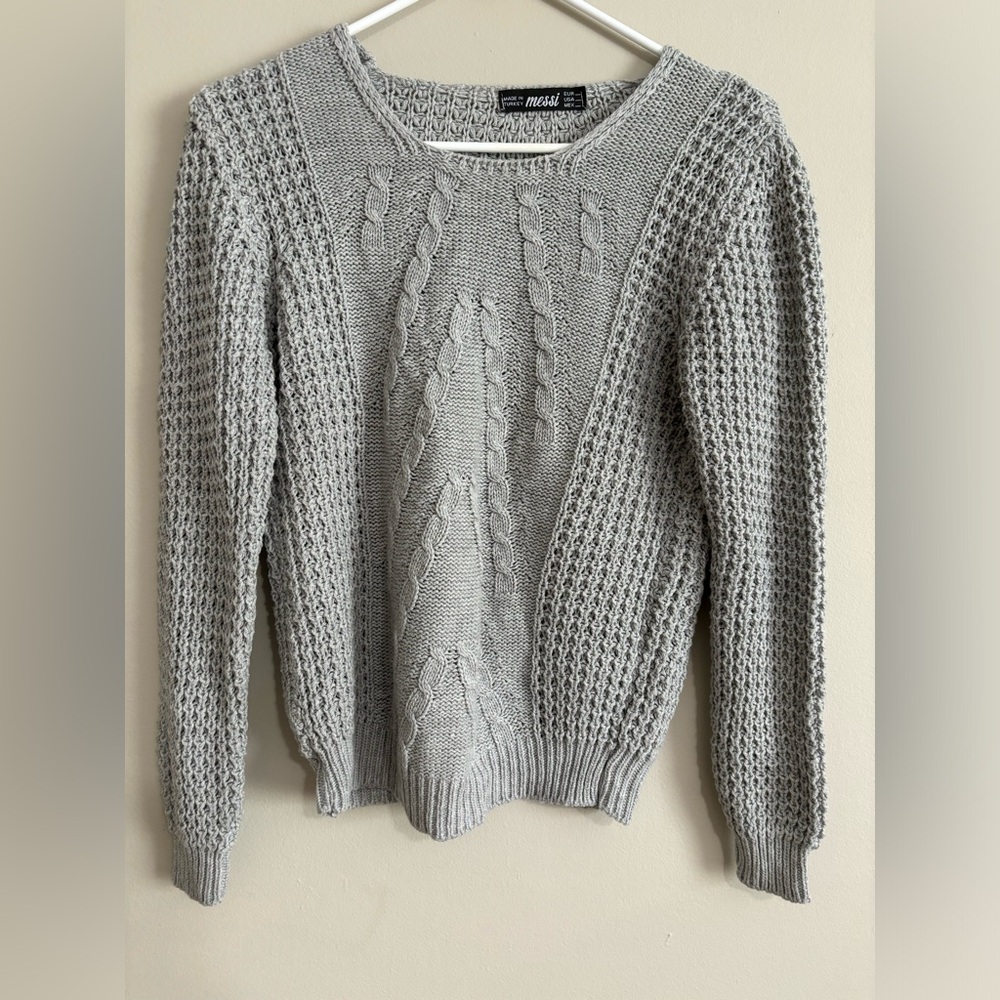 Gently Used Messi Grey Cable Knit Sweater - Size L